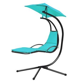 Tangkula Outdoor Hanging Chaise Lounge Chair Floating Chaise Swing Lounger w/Canopy & Cushion