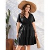 Clearlove Summer Plus Size V Neck Wrap Dress High Waisted Short Sleeves Summer Casual Midi Dress with Belt - 2 of 4