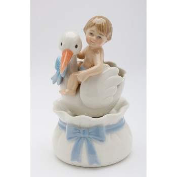 Kevins Gift Shoppe Ceramic Baby Boy With Stork Music Box