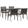 vidaXL Patio Dining Set Table and Chair with Cushions Poly Rattan and Steel - Brown 63" Table Length 4 Chairs - 3 of 4