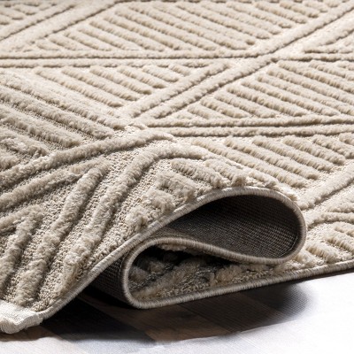 Beige Diamond Pattern Rectangular Synthetic 4' x 6' Area Rug
