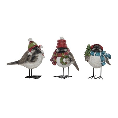 Transpac Resin Bundled Up Birds Figurine Set of 3 Christmas Home Decorations