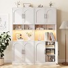 GustoWave 71" Pantry Cabinet, Tall Rattan Bathroom Hutch with Led Lights, Freestanding Kitchen Cabinet with Microwave Shelf, for Dining Room - 3 of 4