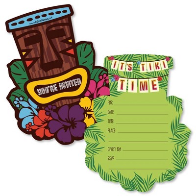 Big Dot of Happiness Tiki Luau - Shaped Fill-in Invitations - Tropical Hawaiian Summer Party Invitation Cards with Envelopes - Set of 12