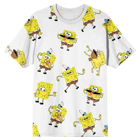 Spongebob Squarepants Cartoon Spongebob Dancing All Over Print Men's White  Graphic Tee Small