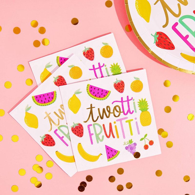 Sparkle and Bash 50 Pack Twotti Frutti Paper Napkins, 2nd Birthday Party Decorations (5 In), 2 of 8