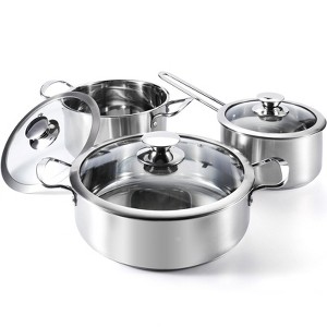 6 pieces Stainless Steel Pots Set, Non-stick, Suitable for Induction Cookers and Gas Stoves, Dishwasher Safe - 1 of 4