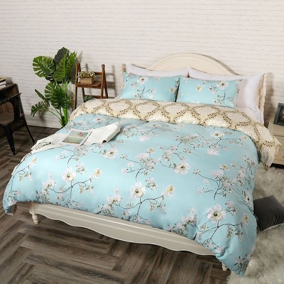 3 Pcs Polyester Spring Bloom Pattern Floral Bedding Sets King Multicolor - PiccoCasa