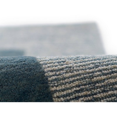 Handmade Blue Wool Runner Rug with Cotton Backing