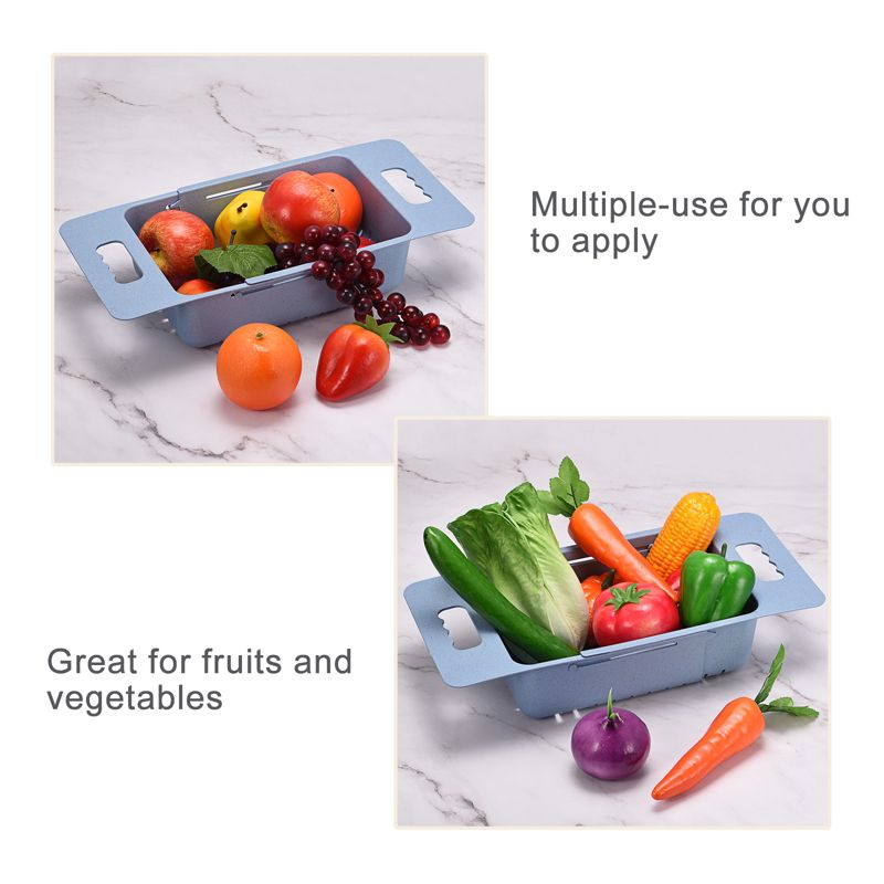 Unique Bargains Kitchen Plastic Extendable Over the Sink Strainer Fruit Vegetable Wash Basket Set Colanders 2 Pcs, 5 of 7