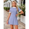 Allegra K Women's Summer Ruffle Neck Lace Panel Short Sleeve Check Gingham Dress - 3 of 4