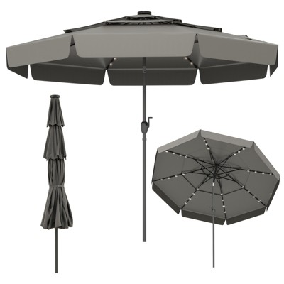 Tangkula 10 FT Solar Patio Umbrella w/ 32 LED Lights 3-Tier Vented Top & Tilt Adjustment