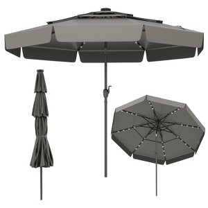 Tangkula 10 FT Solar Patio Umbrella w/ 32 LED Lights 3-Tier Vented Top & Tilt Adjustment - 1 of 4