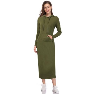 Coolmee Women's Maxi Dress Casual Pocket Slim Pullover Long Hoodie Dress - 1 of 4