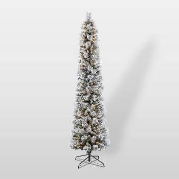9ft Pre-Lit Flocked Portland Slim Artificial Christmas Pine Tree - Puleo