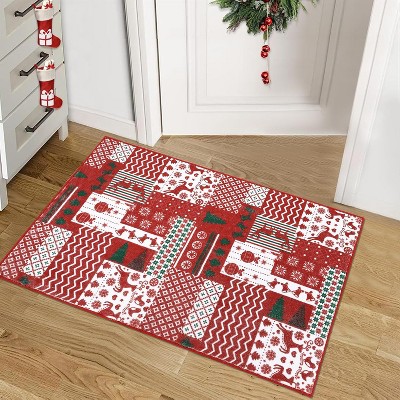 Red Christmas Rubber Backing Striped Printed Area Rugs for Living Room Washable Low Pile Foldable Non-Shedding Kitchen Mats Christmas 2x3ft