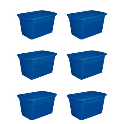 Sterilite 30 Gallon Plastic Stackable Storage Tote Container Box, Blue (6 Pack)