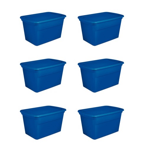 Sterilite 30 Gallon Plastic Stackable Storage Tote Container Box, Blue (6  Pack)