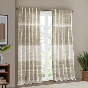 Grungis 50x108 Inch Cotton Printed Curtain Panels with Chenille Stripe and Lining for Living Room,Bedroom - 1 of 4