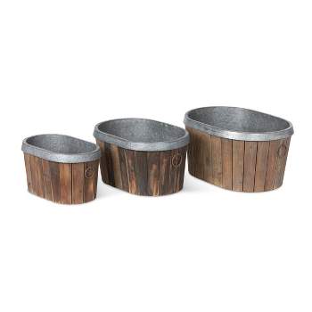 Park Hill Collection Galvanized Wooden Oval Tub