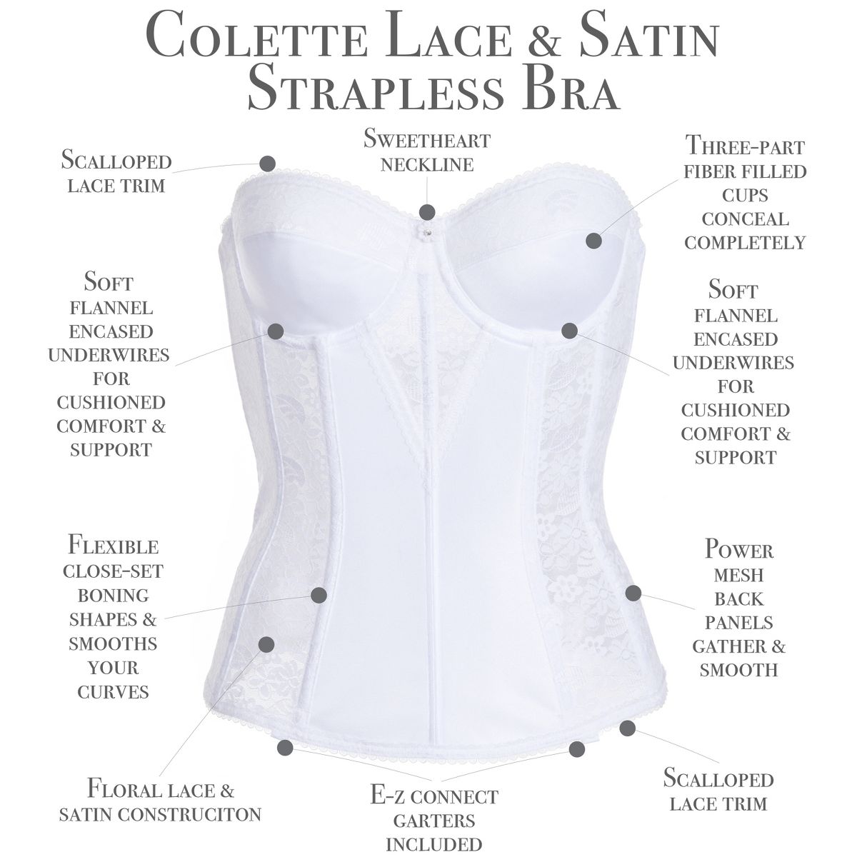 Dominique Women's - Colette -Lace Longline Corset Bra – Strapless Bra Seamless Full Figure Support with Lace Accents - thumbnail 9