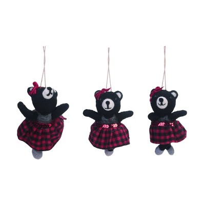 Transpac Felt Wool Dancing Bear Set of 3 Christmas Home Decorations