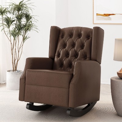 Unholstered Rocking Chair with PU Leather Accent Chair for bedroom living room-Christopher Knight Home
