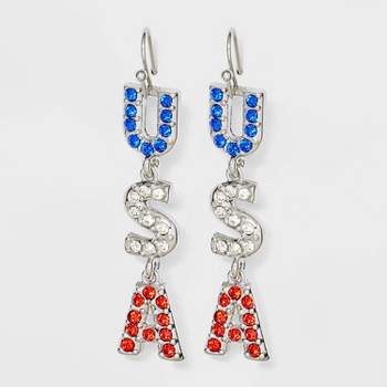 Americana "USA" Linear Drop Earrings - Red/Silver/Blue