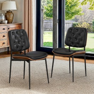 Arceso Dining Chairs Set of 2, Mid Century Dining Chairs with Walnut Bentwood, Upholstered PU Leather Dining Chair for Kitchen and Dining Room - 1 of 4