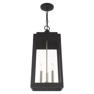 Oslo Black 3-Light Outdoor Pendant with Clear Glass