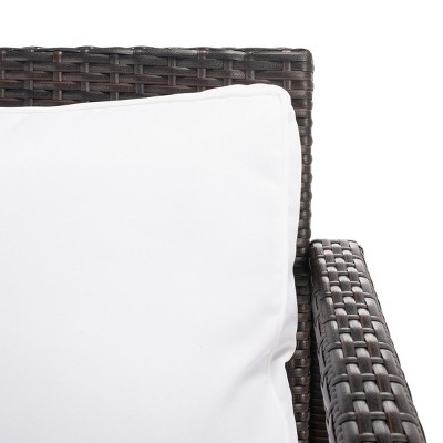 Coastal Charm Brown Wicker 4-Person Outdoor Living Set with White Cushions