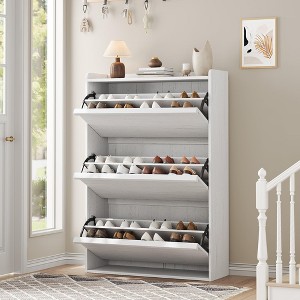 Multi-style Shoe Cabinet   with 2/3/4/6 Flip Drawers Or With 1 Door, Wooden Shoe Cabinet with Adjustable Shelf, for Entryway, Hallway, Living Room - 1 of 4