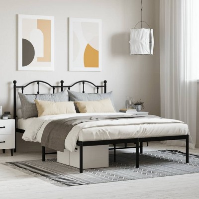 vidaXL Metal Bed Frame with Headboard Black 59.1 in.x78.7 in.