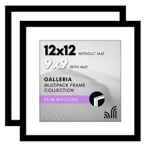 Americanflat 12x12 Picture Frame with Polished Plexiglass - Set of 2 - Use as 9x9 Frame with Mat or 12x12 Frame Without Mat - Black - 1 of 4