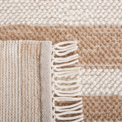 Ivory and Light Brown Wool Flat Woven Handmade Area Rug