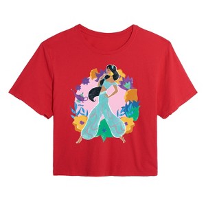 Women's - Disney Princess - Jasmine And Florals Cropped Graphic T-Shirt - 1 of 3