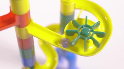 Colorful Plastic Marble Run with Motorized Elevator, 110 Pieces