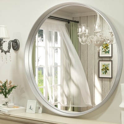 Keonjinn Metal Framed LED Round Frontlit Bathroom Vanity Wall Mirror, 3 Color Temperatures Dimmable, Anti-Fog