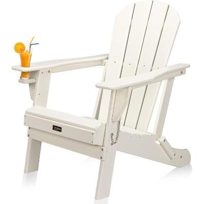 VINGLI Plastic Adirondack Chairs, Folding with Cup Holder, Waterproof HDPE Material, Comfortable 380lb Weight Capacity