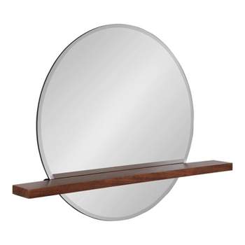 30" x 24" Fosset Round Frameless Mirror with Shelf Walnut Brown - Kate & Laurel All Things Decor