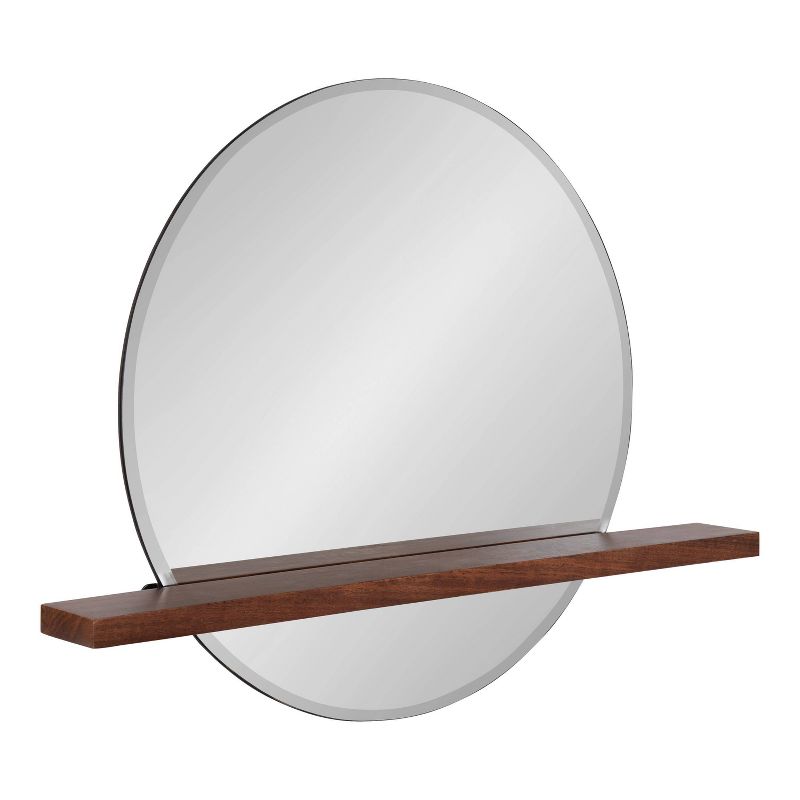 30&#34; x 24&#34; Fosset Round Frameless Mirror with Shelf Walnut Brown - Kate &#38; Laurel All Things Decor, 1 of 13