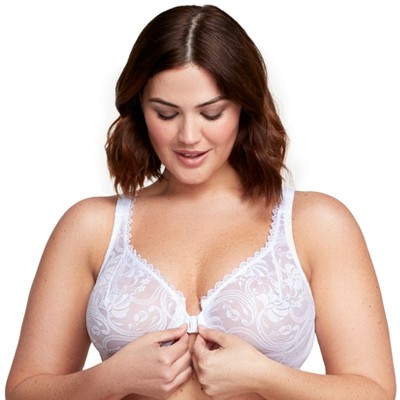 Glamorise Womens Wonderwire Front-closure Stretch Lace Underwire Bra 9245 White 48d : Target