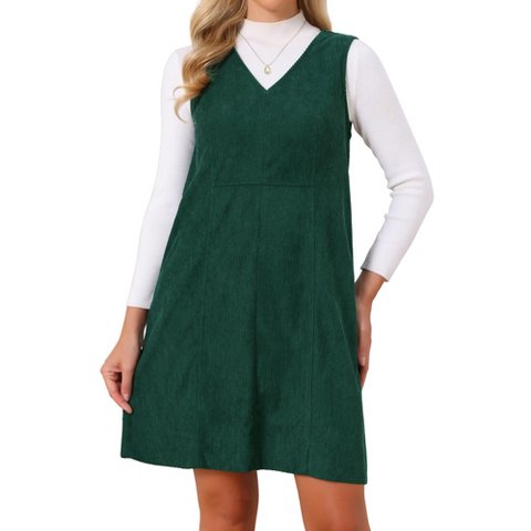 Женские платья INSPIRE CHIC Women's Corduroy Overall Dress 2026 V Neck Sleeveless A Line Casual Pinafore Dresses with Pockets X-Large Dark Green