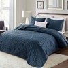 Navy Blue King Size Bedspread with 2 Pillow Shams, Lightweight Vintage Damask Quilt Set for All Seasons. - 2 of 4
