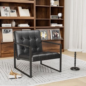 PAGED Accent Chair Modern Living Room Chairs Comfortable Reading Chair with Metal Frame, Faux Leather Cushioning for Office, Black - 1 of 4