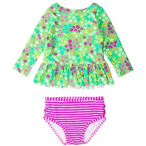 RuffleButts Girls UPF50+ Sun Protected Scallop Hem Long Sleeve Rash Guard Bikini - 1 of 4