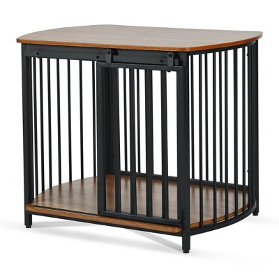 FURNIinspire Pet Crates and Houses, Dog Crate Furniture with Sliding Doors and Storage Shelves for Small Medium Size, Brown, 31.5"*23.03"*25.87"