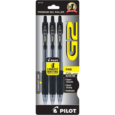 Pilot 3ct G2 Gel Pens Fine Point 0.7mm Black Ink: Retractable, Rubber Grip, Office Stationery, Art Supplies