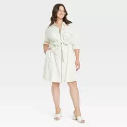 Women's Plus Size Long Sleeve Twill Dress - Ava & Viv™ Cream 4X