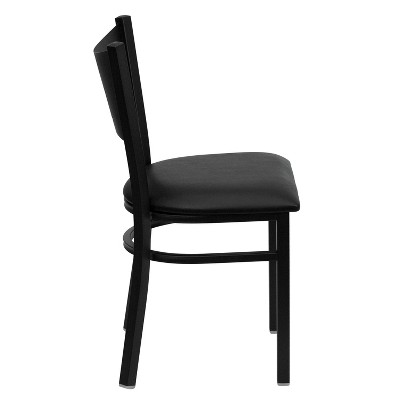 Chic Black Vinyl and Metal High Back Side Chair with Decorative Cutout